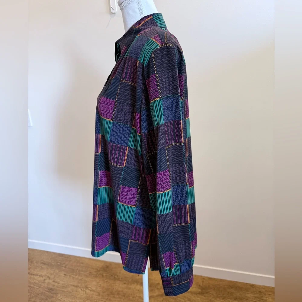 Alia Patchwork Geometric Button Down Size 16 Abstract 90s Vintage Grunge Indie - Picture 3 of 9